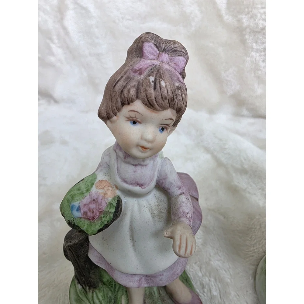 Vintage Bisque Porcelain Figurines‎ Boy Girl Garden Watering Can Flowers